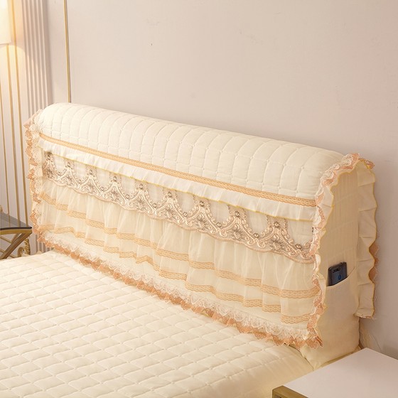 European leather bed all-inclusive elastic bedside cover princess style lace fabric bed back cover dust cover