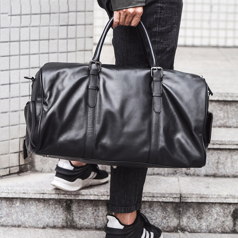 Men's bag leather portable travel bag dry and wet separation with shoe compartment casual horizontal short-distance large-capacity business luggage bag