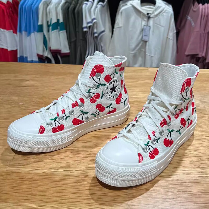 Authentic Converse All Star Lift Cherry Pattern Printed Thick-Soled Canvas Shoes A08096C Authentic Converse All Star Lift Cherry Pattern Printed Thick-Soled Canvas Shoes A08096C