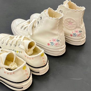 Authentic Converse 1970S Flower Embroidered Low-Top High-Top Canvas Shoes A13541C A15084C