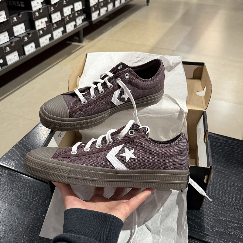 Authentic Converse Men's and Women's Dark Burgundy Star and Arrow Patchwork Casual Canvas Sneakers A12713C