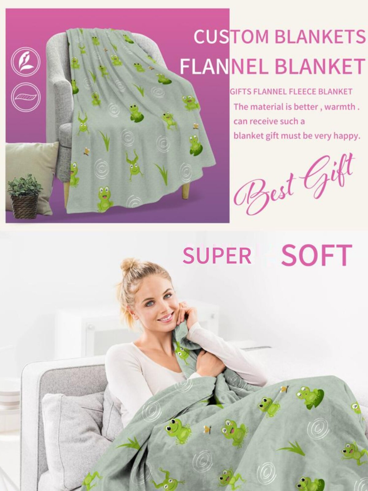 Cartoon flannel blanket, cute frog blanket, soft and skin-friendly bed, sofa, air conditioner, four-season warm shawl blanket