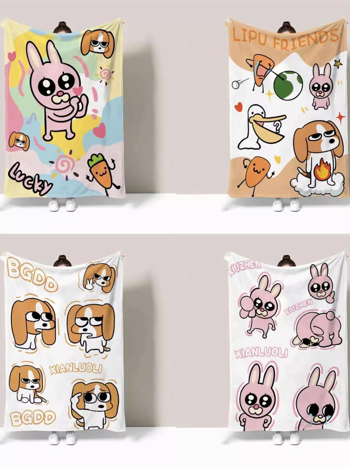 Cute Cartoon Blanket Spoof Bad Puppy Multi-building Nap Blanket Shawl Small Blanket Siam Rip Flannel Blanket