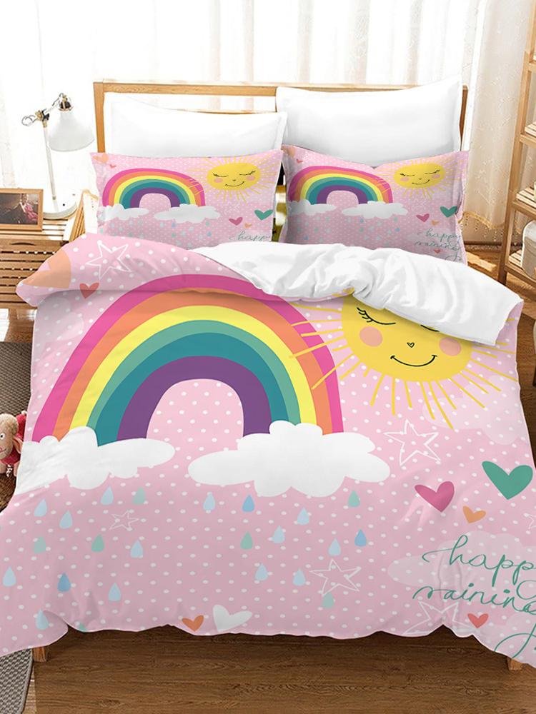 Children's rainbow quilt cover cartoon three-piece bedding set, quilt cover, pillowcase