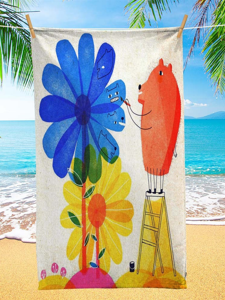Cartoon Cute Beach Towel Printed Creative Marine Animal Bath Towel Microfiber Lightweight Summer Large Towel