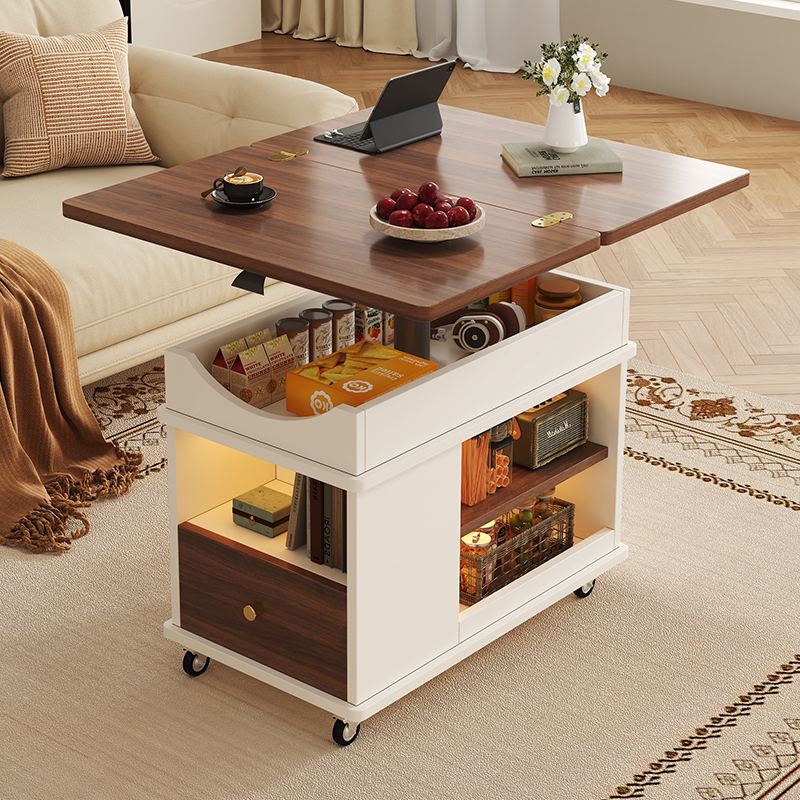 Medieval-Style Movable Side Table, Foldable and Adjustable Height Coffee Table, Small Apartment Living Room, Multi-Functional Small Trolley, Dining Cart