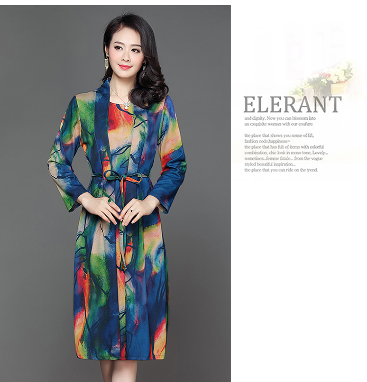 Đầm xuân hè 2018 mới dành cho nữ trung niên dài tay trong phần dài 40-50 size mẹ rộng khoe dáng mỏng manh - Quần áo của mẹ áo sơ mi nữ trung niên