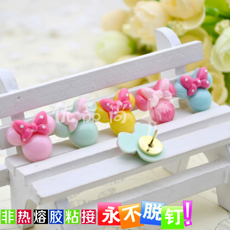 5 colors 5 resin bows Mickey press nails can be nailed wall nails creative color I-shaped cork nails thumbtacks