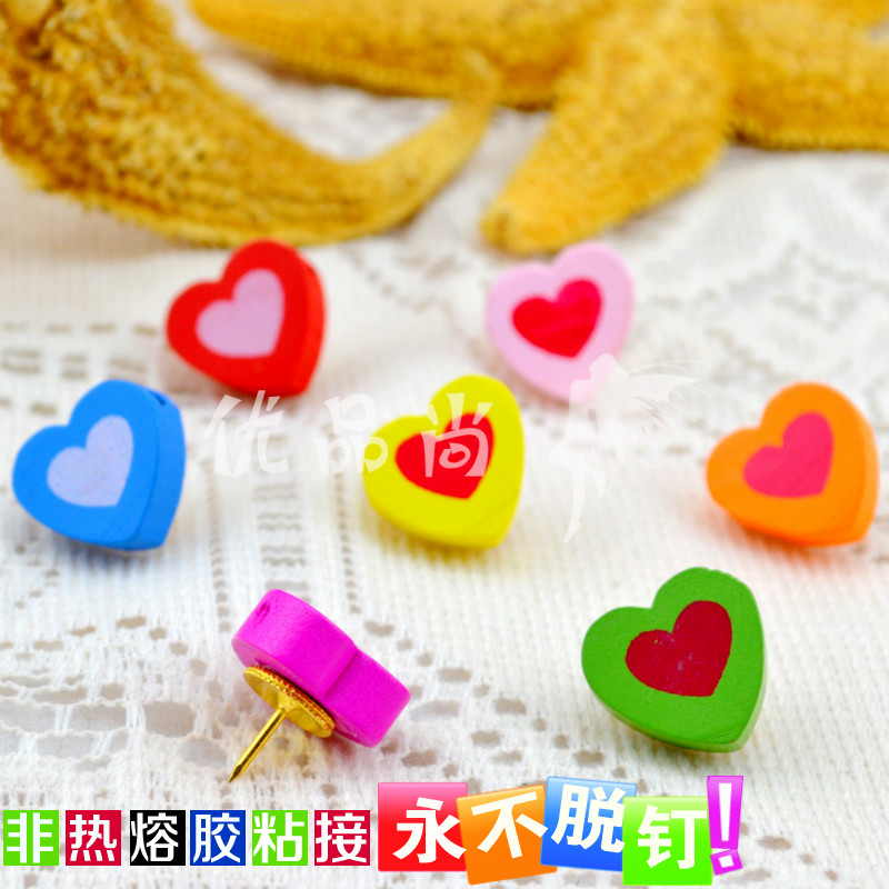 7 color 7 wooden double heart can be nailed wall press nailed wall nailed I color nail creative cork big head pushpin