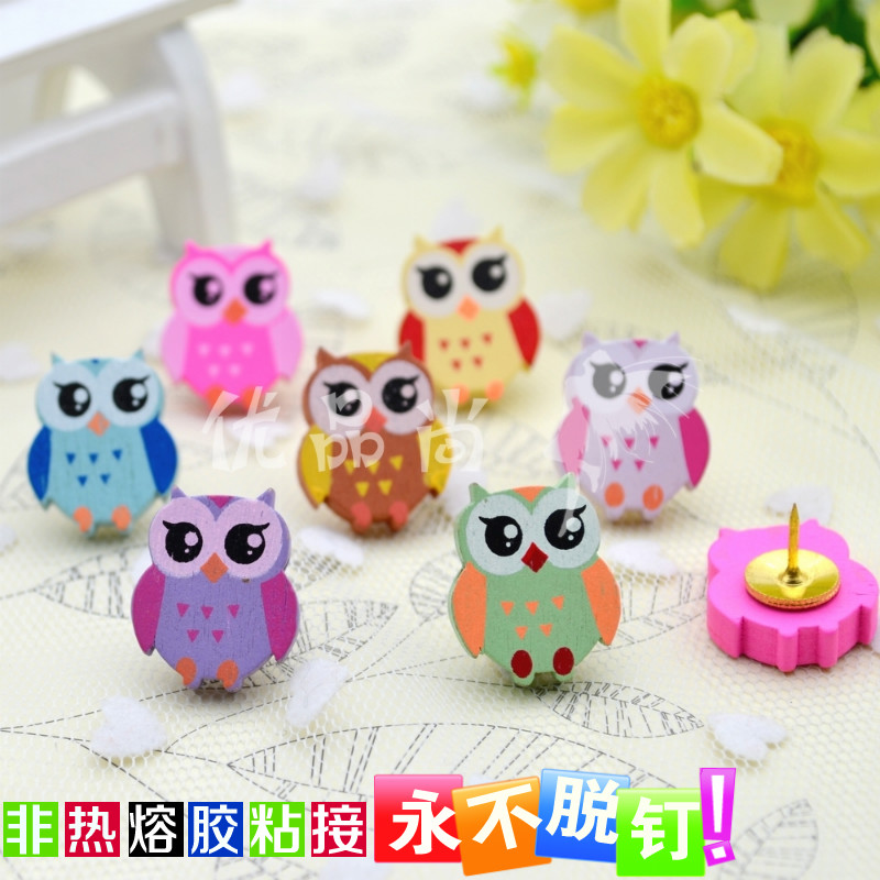7 Colors 7 Grain wooden owl Owl Wall Nails Workword Press Nail Wall Colored Nails Creative Cork Big Head Tugs