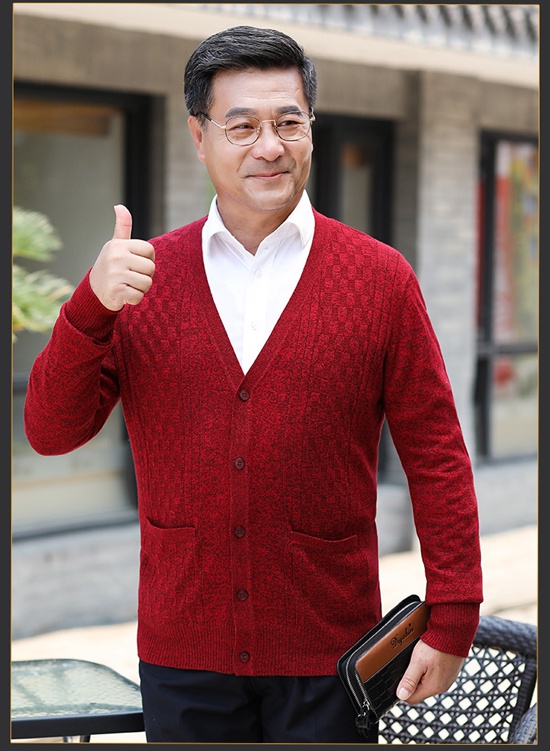 Trung niên cha tải áo len nam cardigan mùa xuân và mùa thu mỏng mở áo len đan nút áo len áo cardigan nam