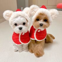 Spot INS style Christmas plush ear hooded bib cloak cloak to keep Maltese New Year dog warm