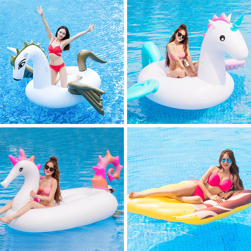 Water swimming ring oversize Sky Horse Rainbow Horse flying Horse Riding Float inflatable unicorn Firebird Lying Chair Floating Bed