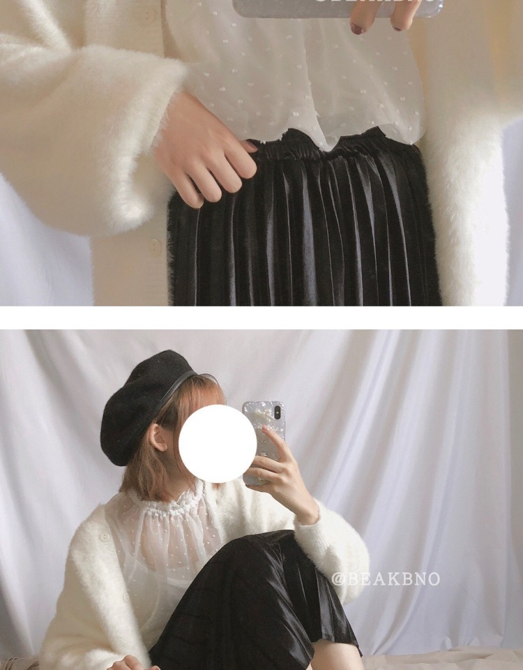 BEAKBNO siêu dễ thương ba màu cashmere mềm mại mùa thu và mùa đông hoang dã khí chất giả áo khoác nữ (rụng tóc chất liệu áo cổ lọ