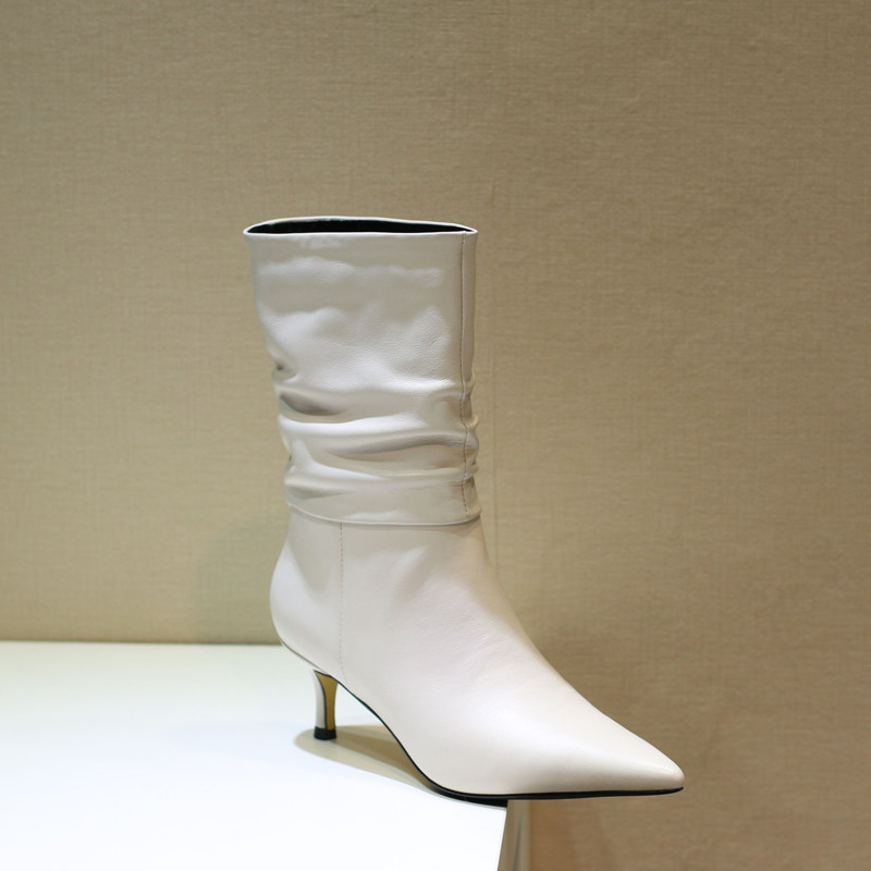 Martin boots women's 2021 new single boots shoes winter leather high-heeled mid-tube boots European style pointy toe short boots tide