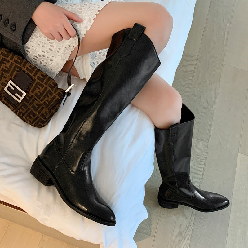 Catwalk style small Martin boots 2022 new all-match tall western boots European and American chunky heel under-the-knee boots trend