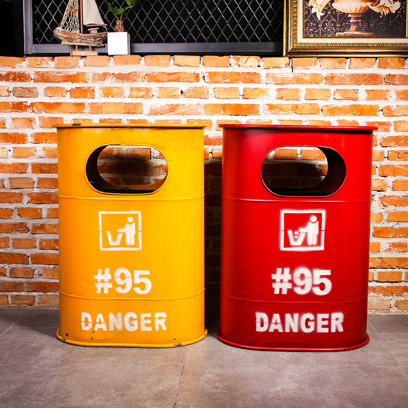 American retro industrial style wrought iron oil barrel trash can large storage barrel bar Internet cafe dining room personality decoration decoration
