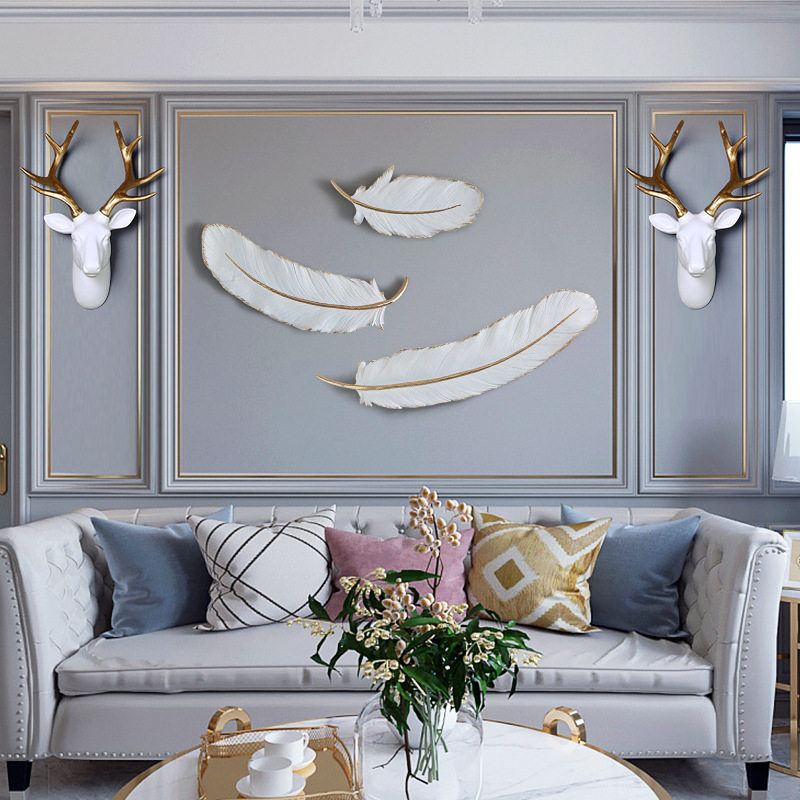 Feather wall hanging wall decoration light luxury wall decoration bedroom bedside 3D creative hanging living room sofa background wall pendant