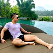 Two mens transparent mesh White Ice Silk T blood social guy sexy fitness sports tight bottom Short Sleeve