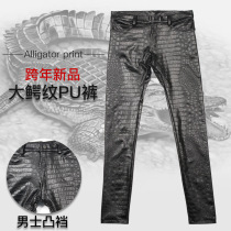 Mens wild domineering three-dimensional printed crocodile leather pants stretch tight nightclub bar social guy Tide pants