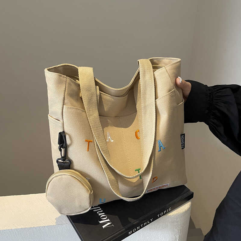 Original Design Thickened Embroidered Lettering Versatile Commuter Canvas Tote Bag Casual Artistic Student Shoulder Handbag Original Design Thickened Embroidered Lettering Versatile Commuter Canvas Tote Bag Casual Artistic Student Shoulder Handbag