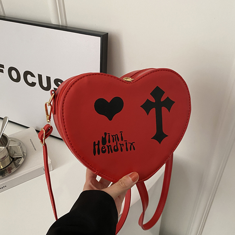 Original Design Heart-Shaped Gothic Fairy Hot Girl Crossbody Bag, Personalized Design Punk Girl Heart Shoulder Bag Trendy