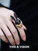 YIHE Yihe original design Golden Rabbit Black Rabbit niche dark tone gentlemanly ceramic open ring