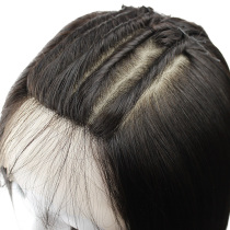 Huanyan fully hand-woven human hair lace hand-needle wig for women medium-length straight Internet red hair set realistic natural and ultra-thin