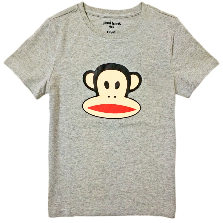 Футболка детская (Paul Frank) хлопок с мультяшным принтом, светло‑серый, размер 130