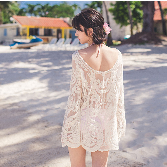Bikini Shirt Woman Summer Sea Swimsuit Cover Hollow Lace Spa Clothes Outside Beach Sun Sun Protection Clothes