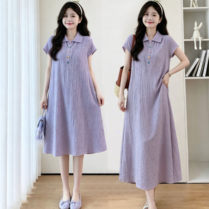 Plus Size Women's Clothing, Loose and Slimming French-Style Polo Collar Mid-Length Ice Silk Cool and Breathable Travel Dress for Summer Plus Size Women's Clothing, Loose and Slimming French-Style Polo Collar Mid-Length Ice Silk Cool and Breathable Travel Dress for Summer