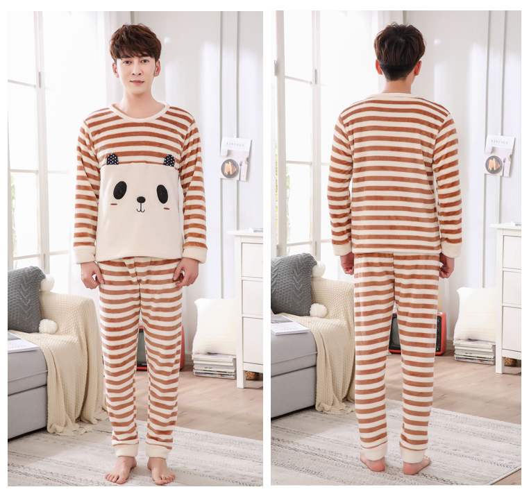 Mùa đông dày nhung san hô đồ ngủ nam phù hợp với ấm áp flannel dài tay cộng với chất béo kích thước lớn dịch vụ nhà thanh niên bộ khủng long