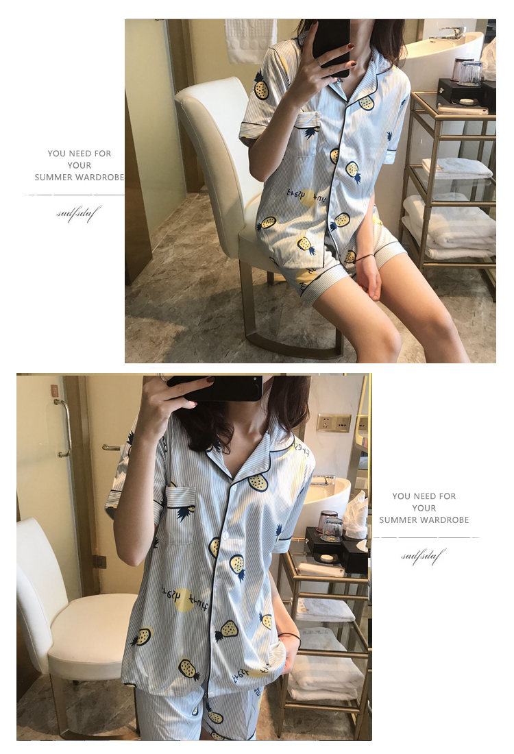 Áo len mùa hè cho phụ nữ ngắn tay cotton hai mảnh tươi mát sinh viên ngọt ngào và đáng yêu dịch vụ nhà băng lụa có thể được mặc bên ngoài bộ mặc nhà thu đông