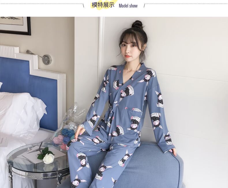 Mùa xuân và mùa thu Bộ đồ ngủ kimono của phụ nữ mùa hè cotton dài tay phần mỏng Bộ đồ dịch vụ tại nhà dễ thương của Nhật Bản có thể được mặc đồ bộ thun lạnh