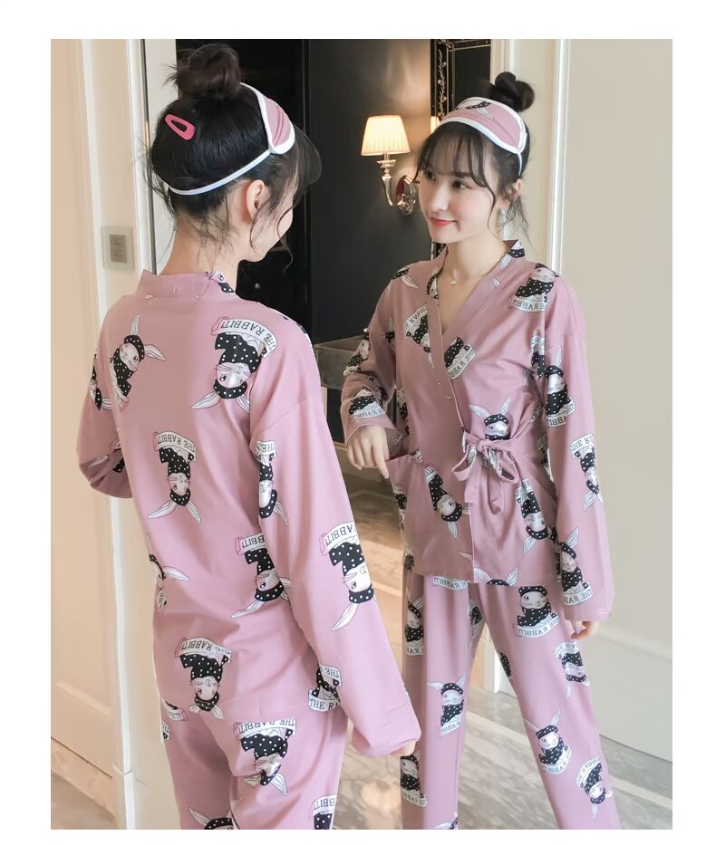 Mùa xuân và mùa thu Bộ đồ ngủ kimono của phụ nữ mùa hè cotton dài tay phần mỏng Bộ đồ dịch vụ tại nhà dễ thương của Nhật Bản có thể được mặc đồ bộ thun lạnh