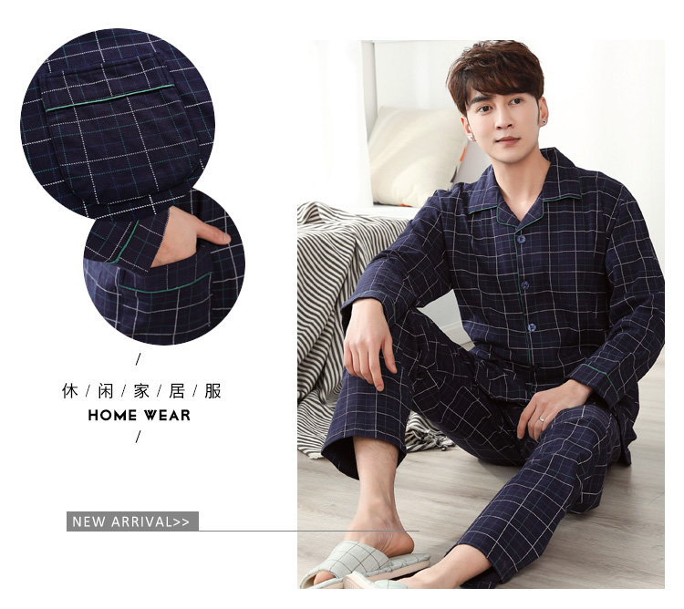 Của nam giới đồ ngủ mùa xuân và mùa thu của nam giới trung niên cha mùa hè cotton cotton dài tay phần mỏng XL dịch vụ nhà