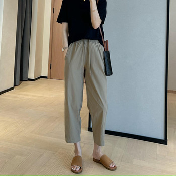 Wtheone slim pants four-way stretch cool anti-wrinkle high waist harem pants thin nine-point casual pants summer 2025