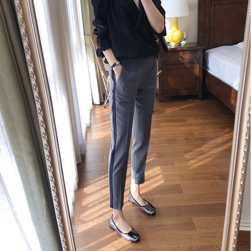 Non-wrinkle custom fabric design sense Side color giant thin cigarette tube pants Suit pants women's high waist spring new products
