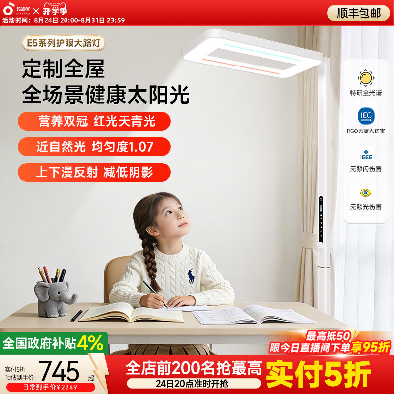 Children's Eye Protection Lamp, Full Spectrum Learning Desk Lamp, Bedroom Desk Reading Floor Lamp E5
