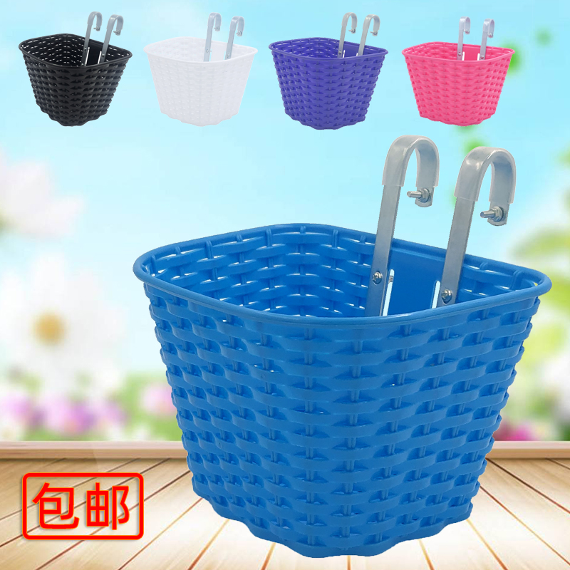 Children's bike basket small cute imitation vine choreography front car basket folding car frame electric car basket with tea cup dog