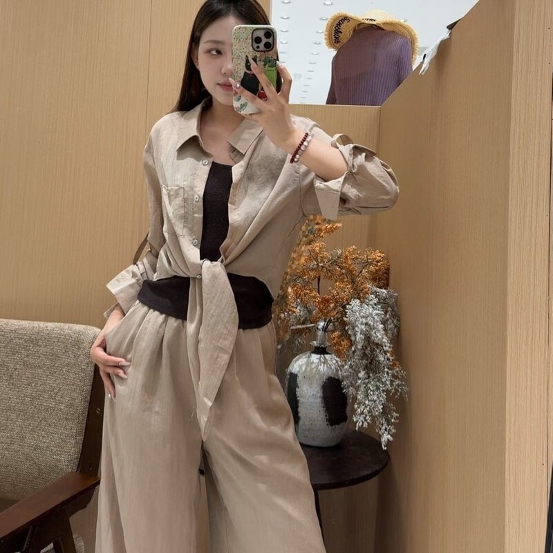 Comfortable and Stylish Plus-Size Long-Sleeve Shirt + Camisole + Wide-Leg Pants Fashion Set Early Autumn Three-Piece Set Comfortable and Stylish Plus-Size Long-Sleeve Shirt + Camisole + Wide-Leg Pants Fashion Set Early Autumn Three-Piece Set