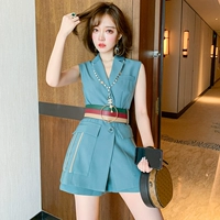 Корсет без рукавов, костюм, жилет, однотонный комплект, высокая талия