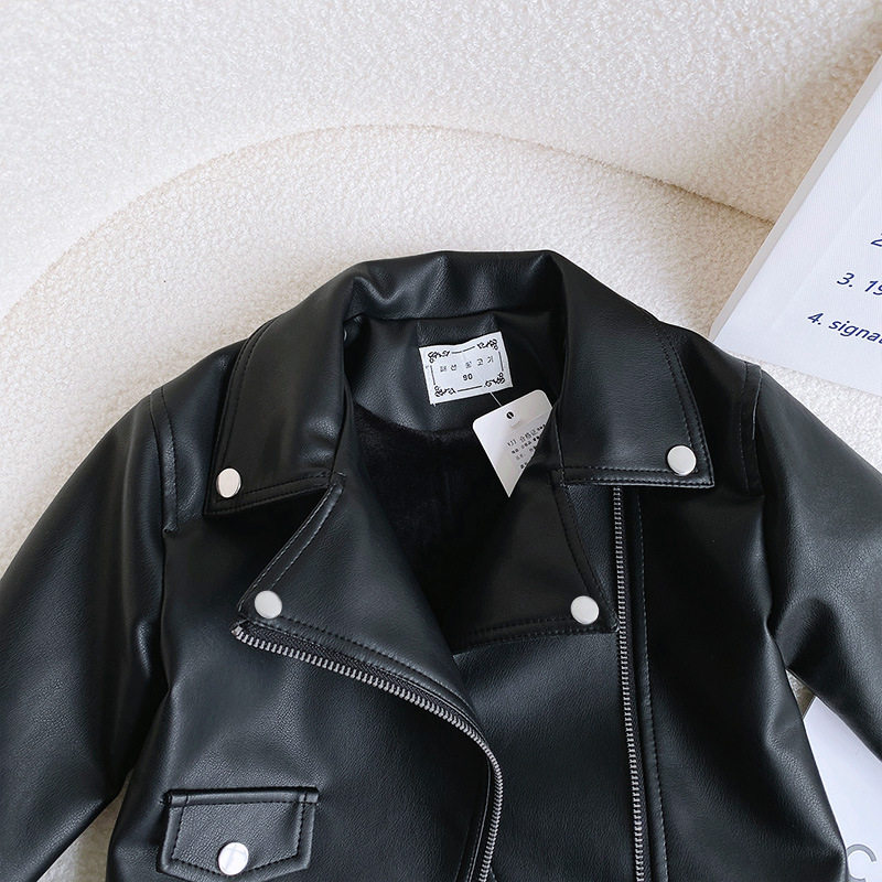 Girls' Fashionable Leather Jacket 2026 Autumn and Winter New Style Children's Fleece-Lined Thickened Leather Coat Baby Winter Warm Outerwear Trendy — 7