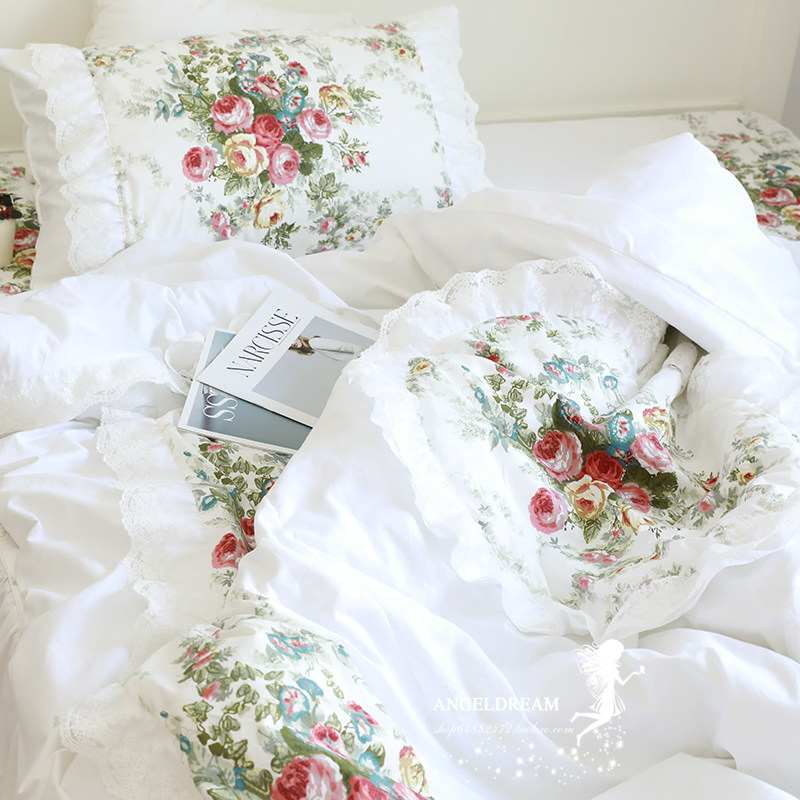 Imported European and American oil painting Princess Pure Cotton Crush INS Wind Flower Bed with four pieces