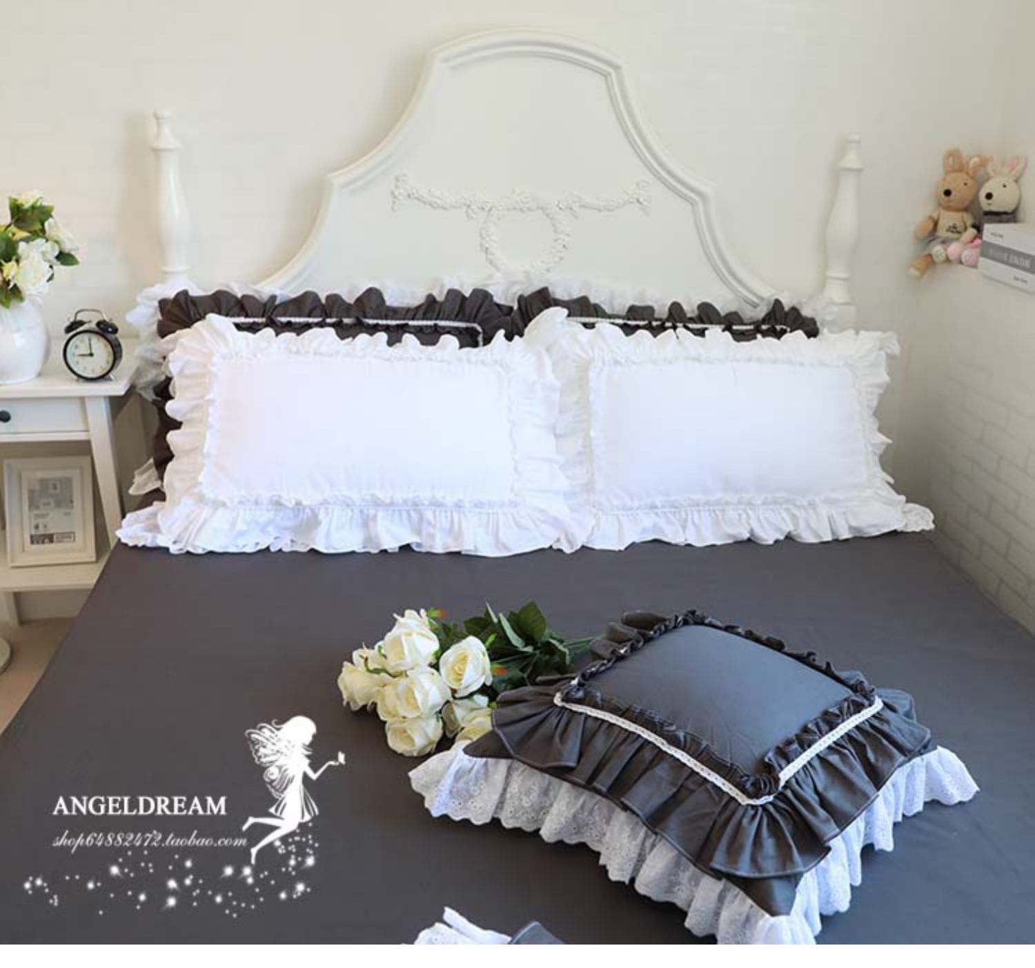 Nhập khẩu Châu Âu và Hoa Kỳ Quý ông Hàn Quốc màu xám xám giường màu xanh bông gối mới - Gối trường hợp gối nằm cao su non