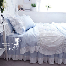 Imported European and American Korean striped full hand pleated lace process cotton ruffle bed podium four-piece set
