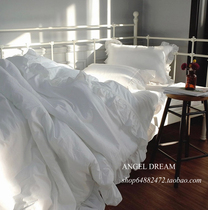 Imported European and American Korean New **Joker white ruffle inlaid lace craft cotton bedding four-piece set