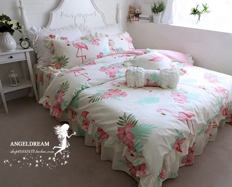 Hoa Kỳ và Châu Âu! * Cháy Bird cột mục vụ váy ngủ flounced thiết kế nghề giường ngủ ở một gia đình bốn - Bộ đồ giường bốn mảnh bộ ga trải giường everon