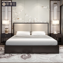 New Chinese solid wood bed 1 8 m double high box cloth art bed modern minimalist master bedroom with custom furniture