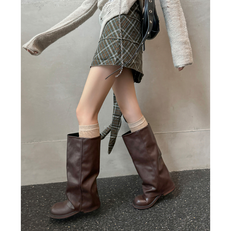Autumn and Winter Wide Calf Women's Boots for Plus-Size Women with Thick Legs, Straight Loose High Boots, Riding Boots with Long Trouser Legs